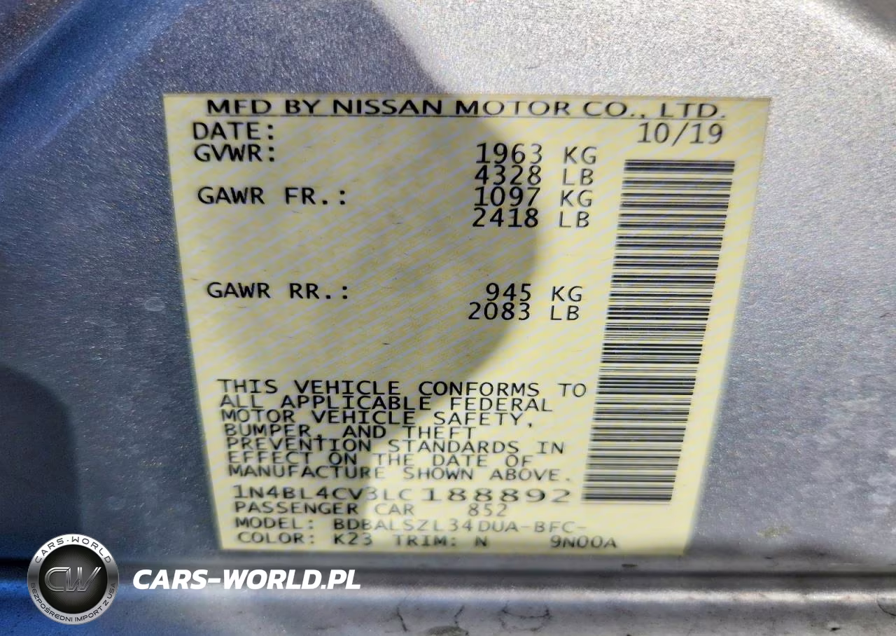 2020 Nissan Altima Sr VIN:1N4BL4CV3LC188892 - 13
