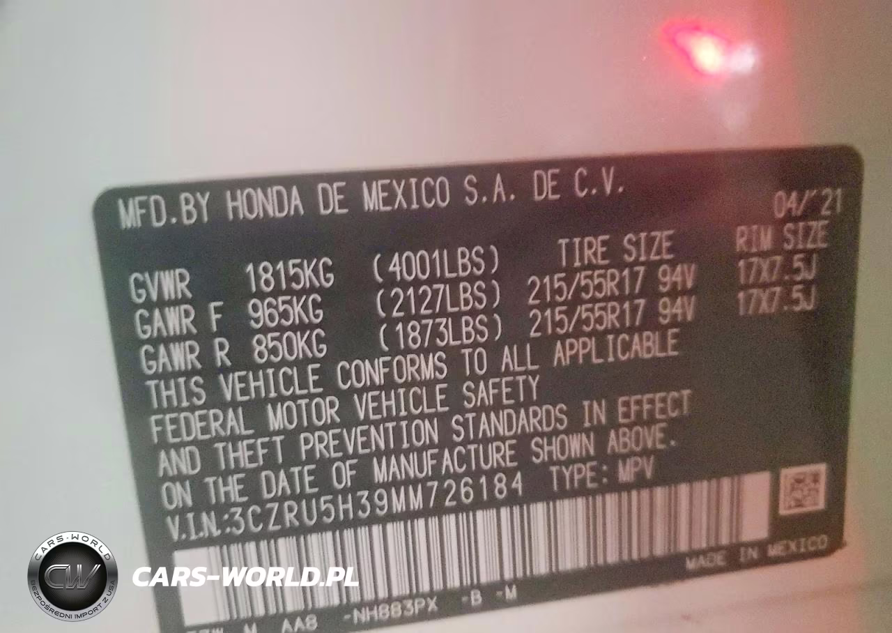 2021 Honda Hr-V Lx VIN:3CZRU5H39MM726184 - 13