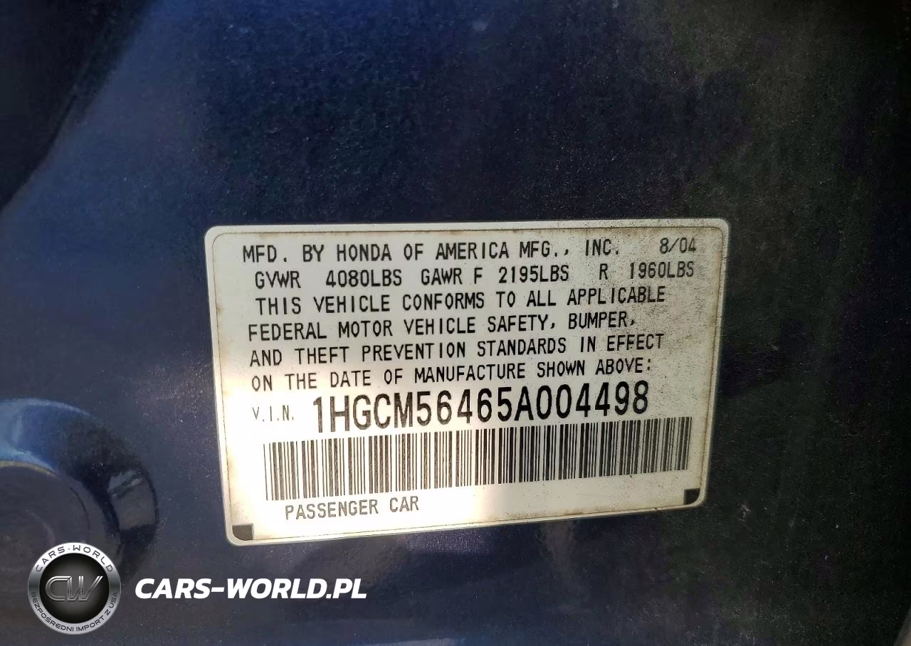 2005 Honda Accord Lx VIN:1HGCM56465A004498 - 13