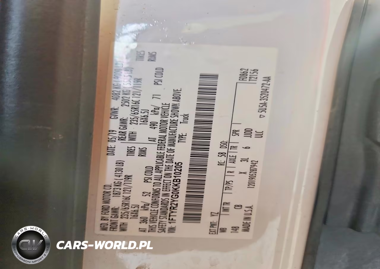 2019 Ford Transit T-250 Delivery Van VIN:1FTYR2YG0KKB10205 - 13