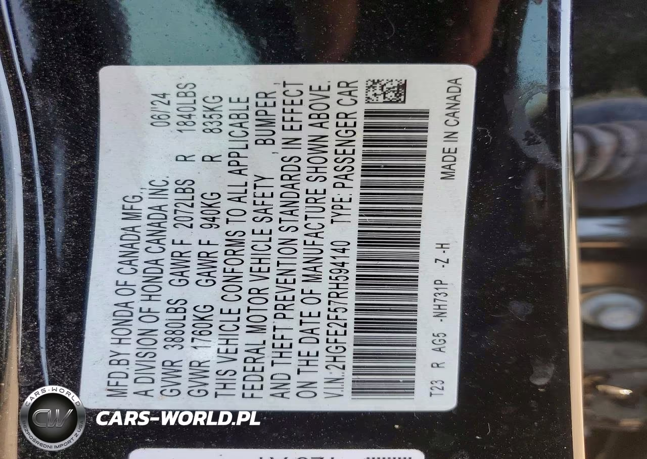 2024 Honda Civic Sport VIN:2HGFE2F57RH594140 - 12