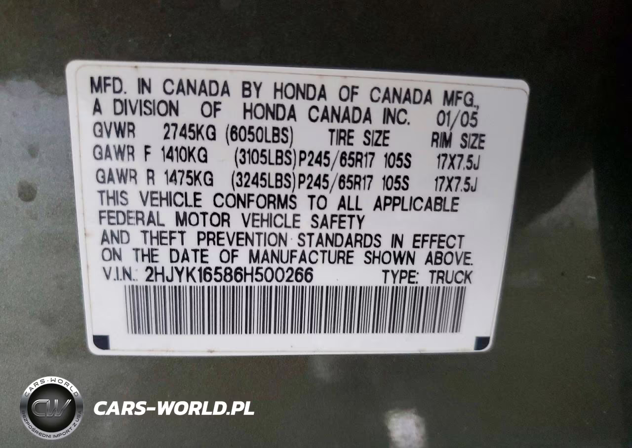 2006 Honda Ridgeline Rtl VIN:2HJYK16586H500266 - 12