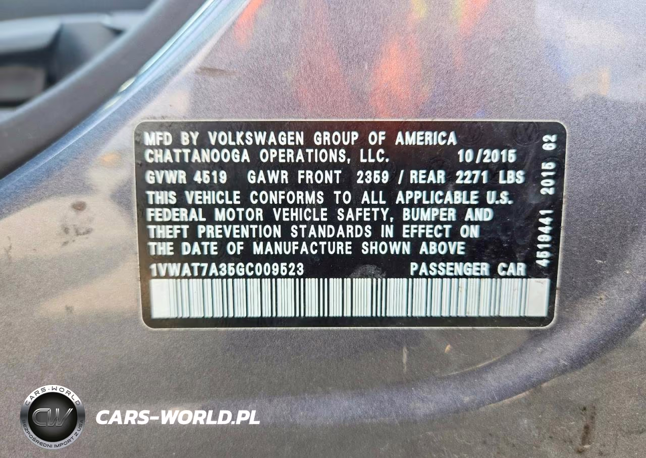 2016 Volkswagen Passat S VIN:1VWAT7A35GC009523 - 12