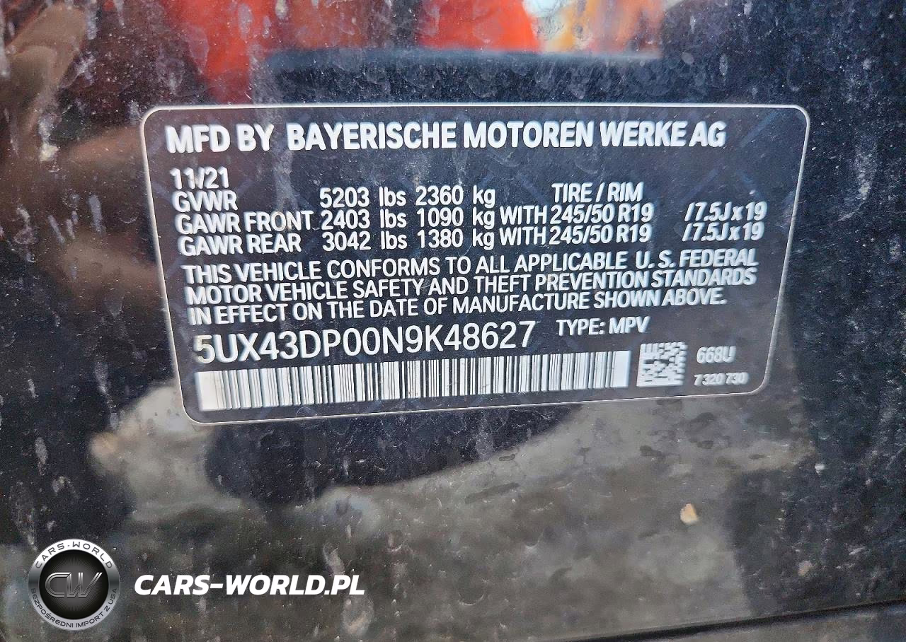 2022 BMW X3 Sdrive30I VIN:5UX43DP00N9K48627 - 13
