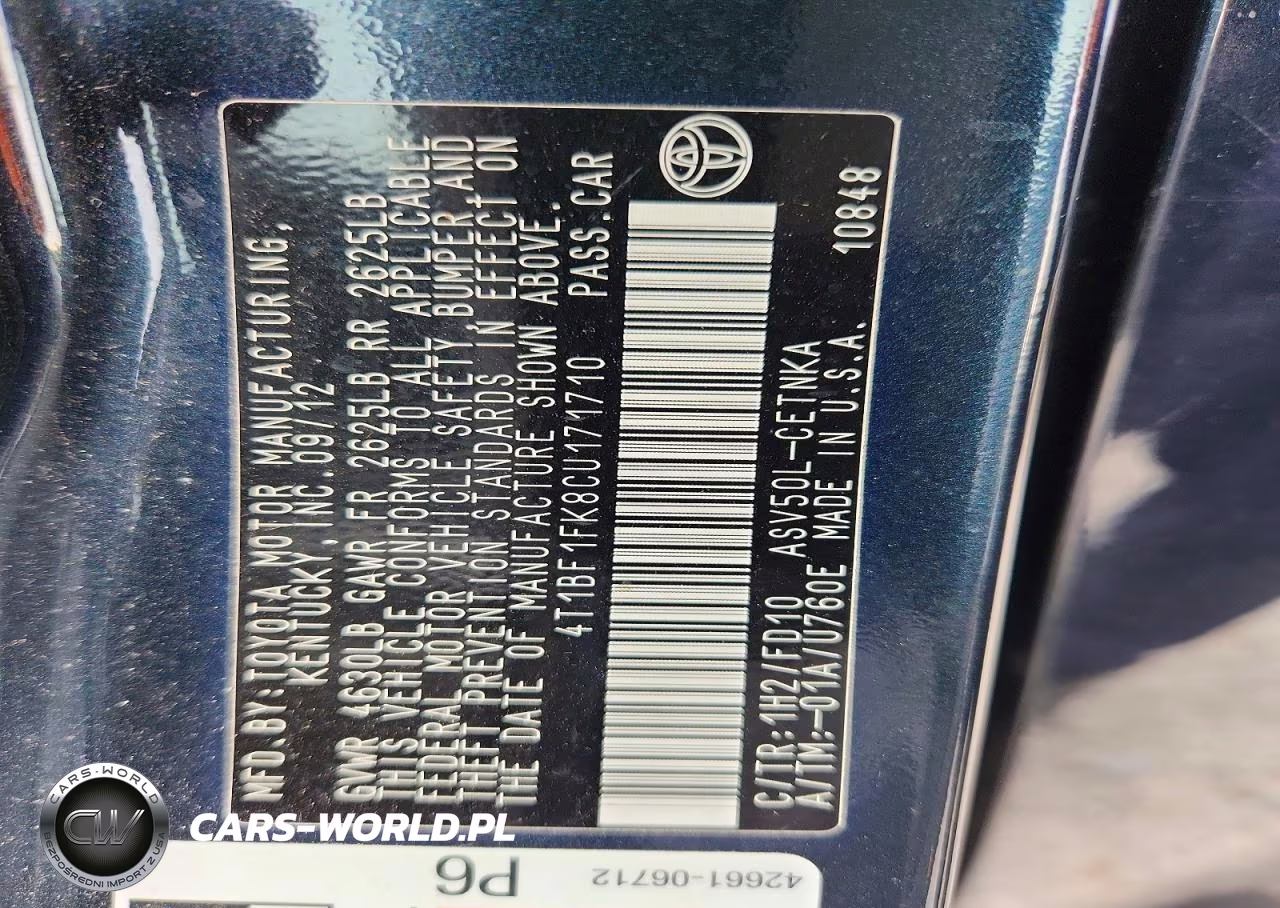 2012 Toyota Camry Le VIN:4T1BF1FK8CU171710 - 13
