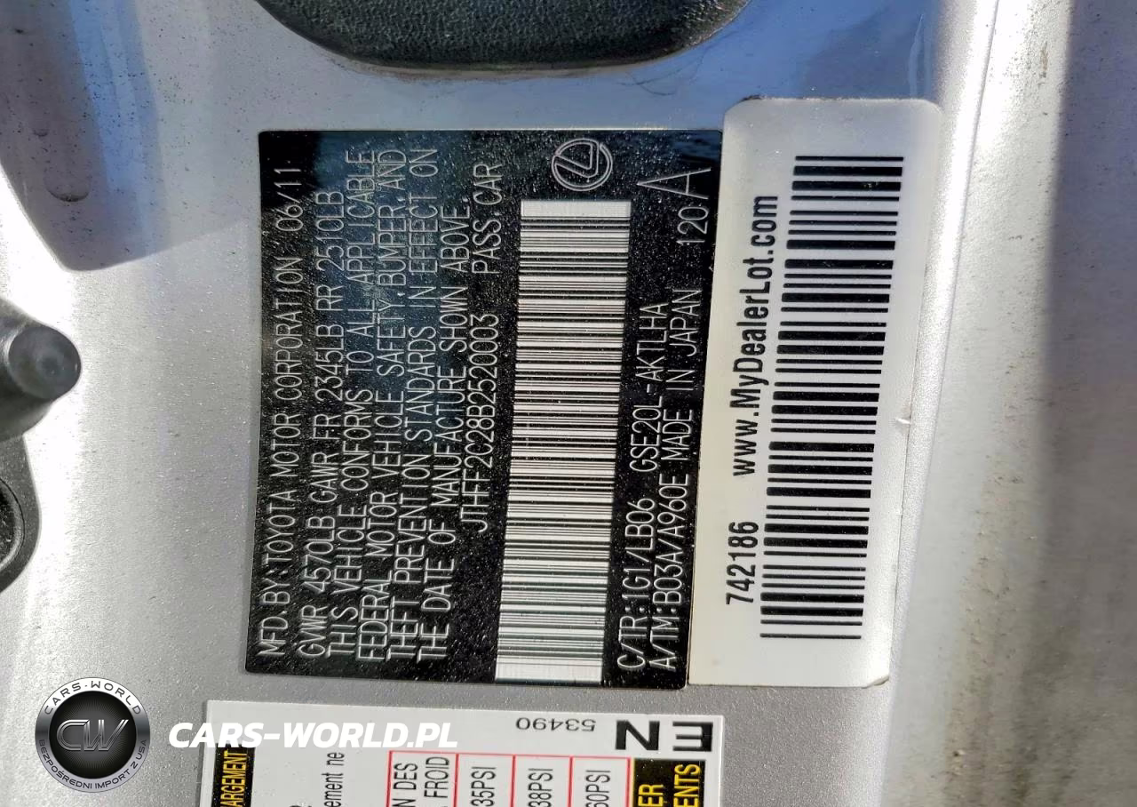 2011 Lexus Is 250C Base VIN:JTHFF2C28B2520003 - 12