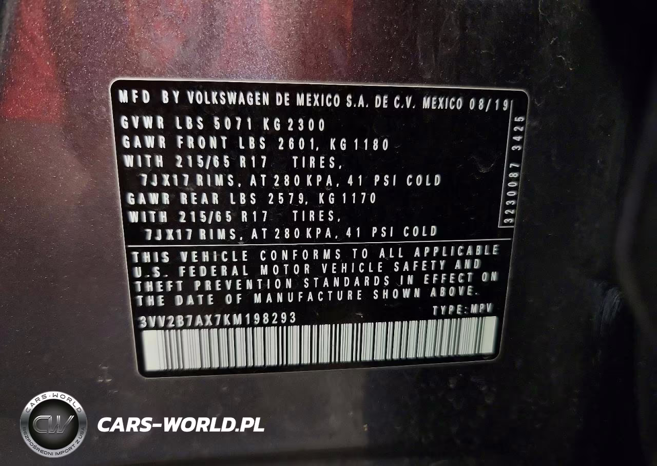 2019 Volkswagen Tiguan Se VIN:3VV2B7AX7KM198293 - 13