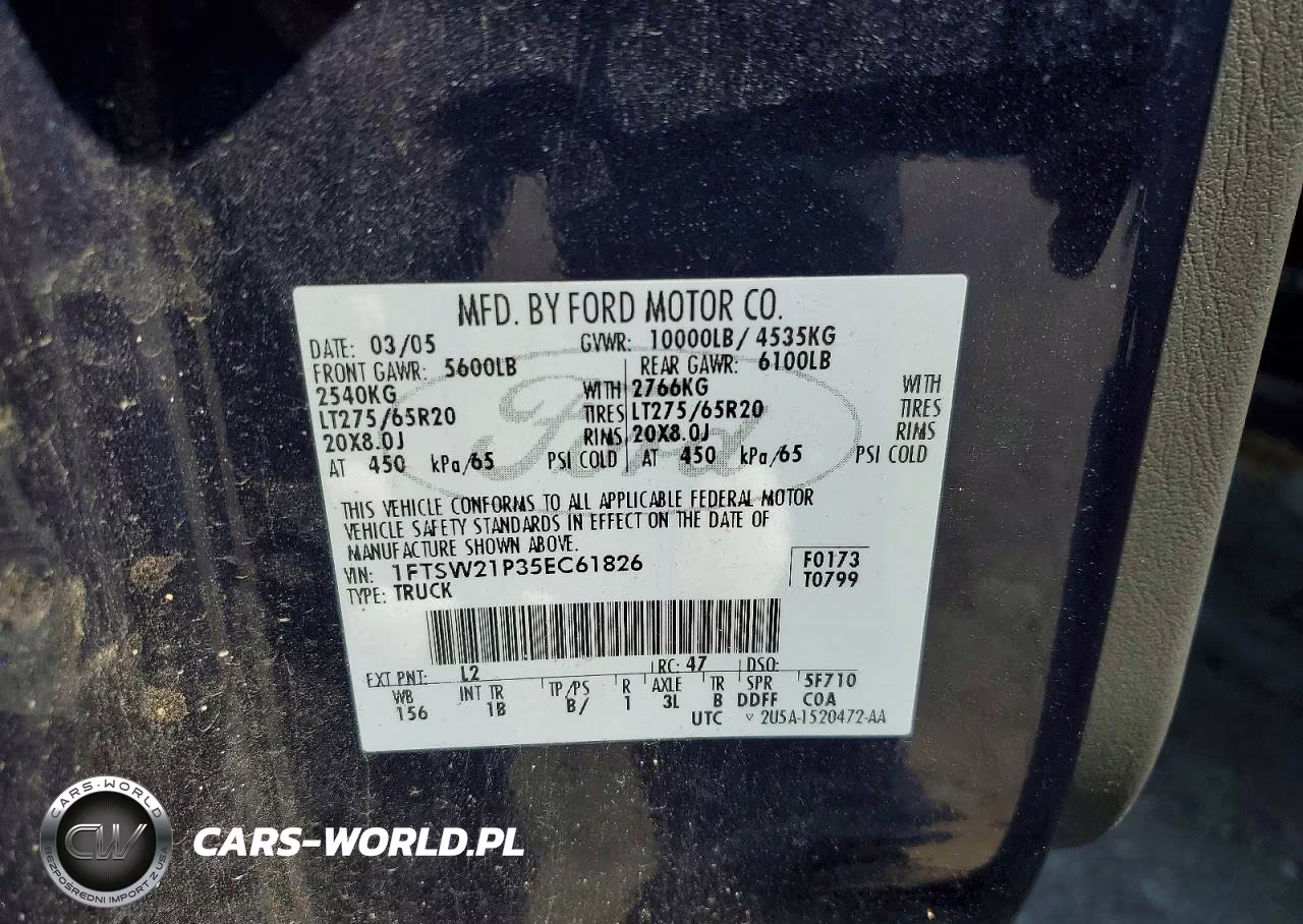 2005 Ford F250 Super Duty VIN:1FTSW21P35EC61826 - 12
