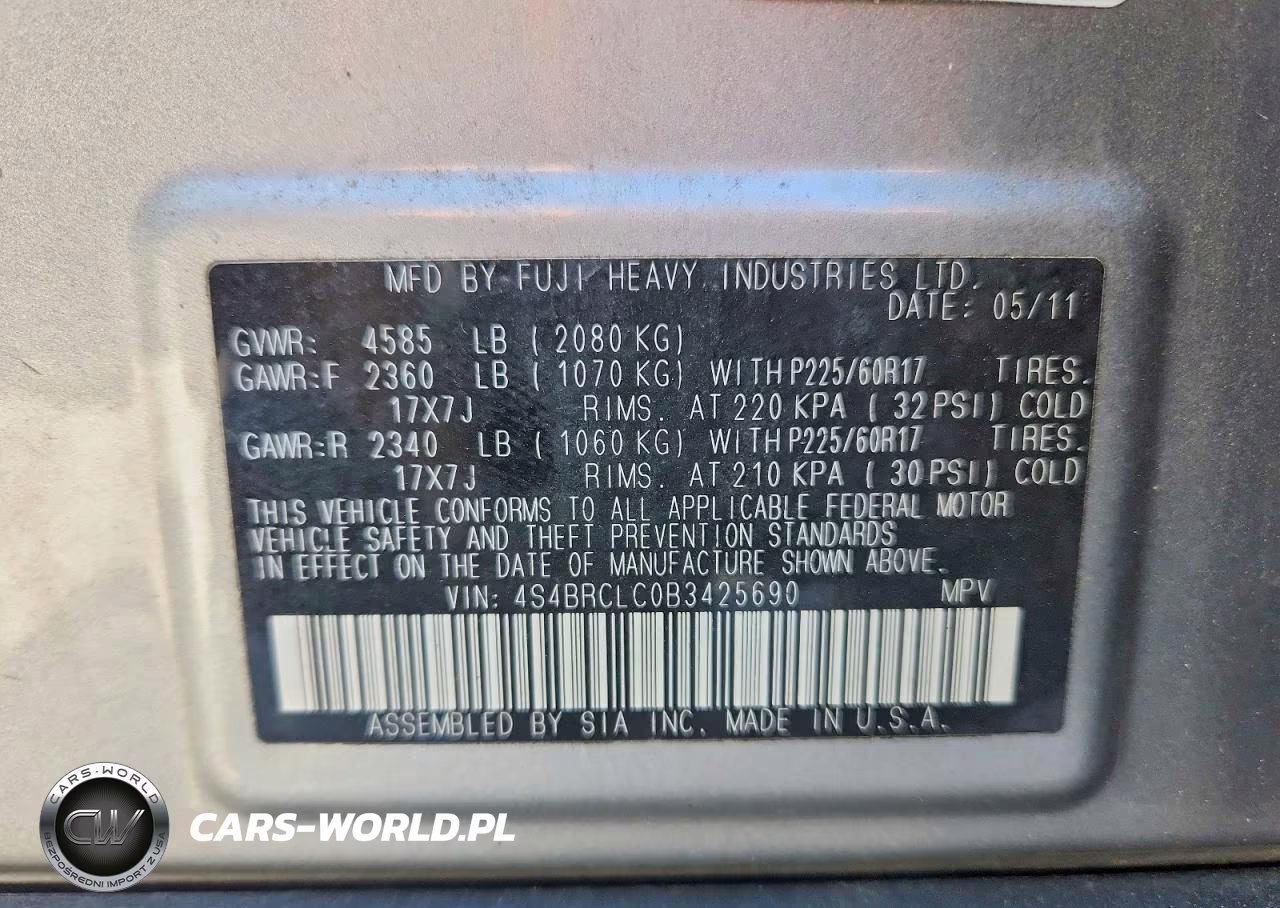 2011 Subaru Outback 2.5I Limited VIN:4S4BRCLC0B3425690 - 12