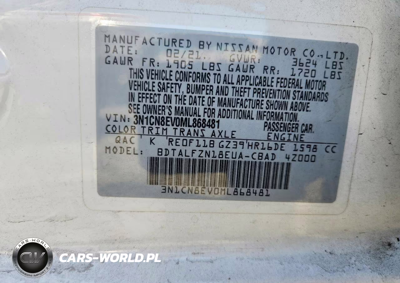 2021 Nissan Versa Sv VIN:3N1CN8EV0ML868481 - 13