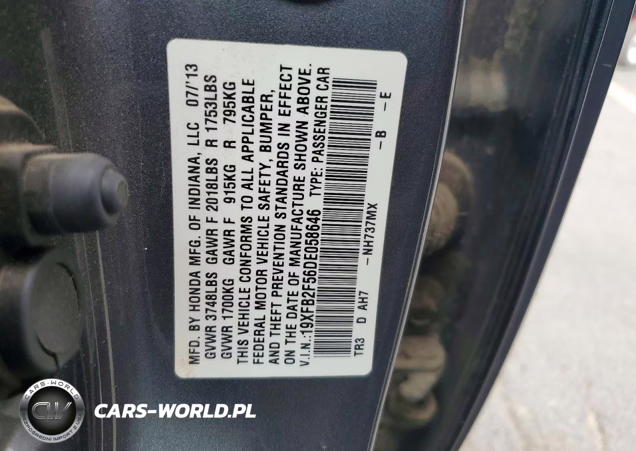 2013 Honda Civic Lx VIN:19XFB2F56DE058646 - 12