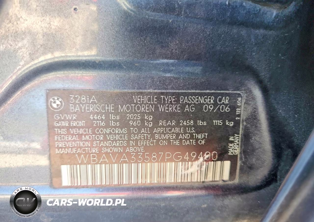2007 BMW 328 I VIN:WBAVA33587PG49400 - 12