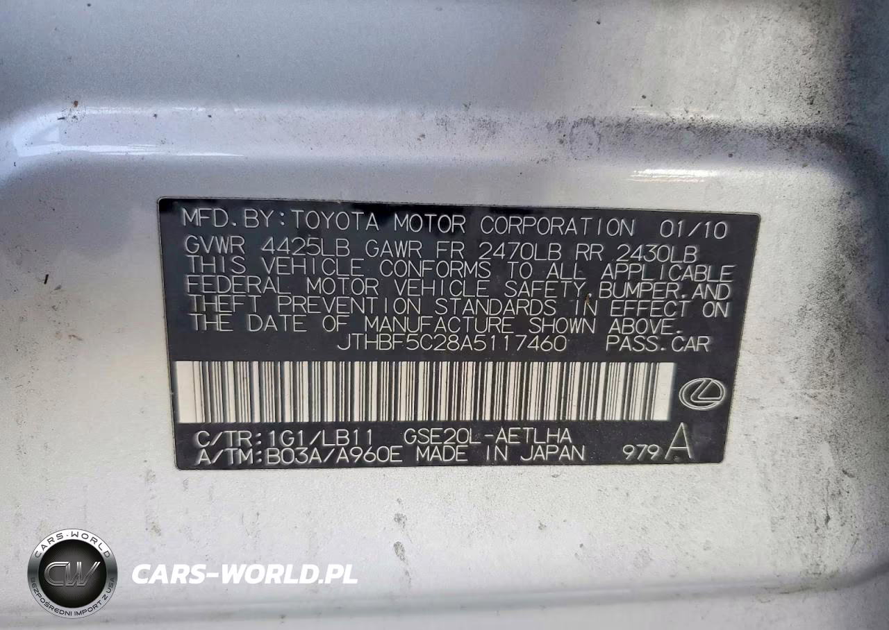 2010 Lexus Is 250 Base VIN:JTHBF5C28A5117460 - 12
