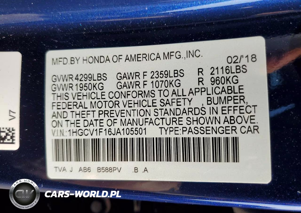 2018 Honda Accord Lx VIN:1HGCV1F16JA105501 - 12