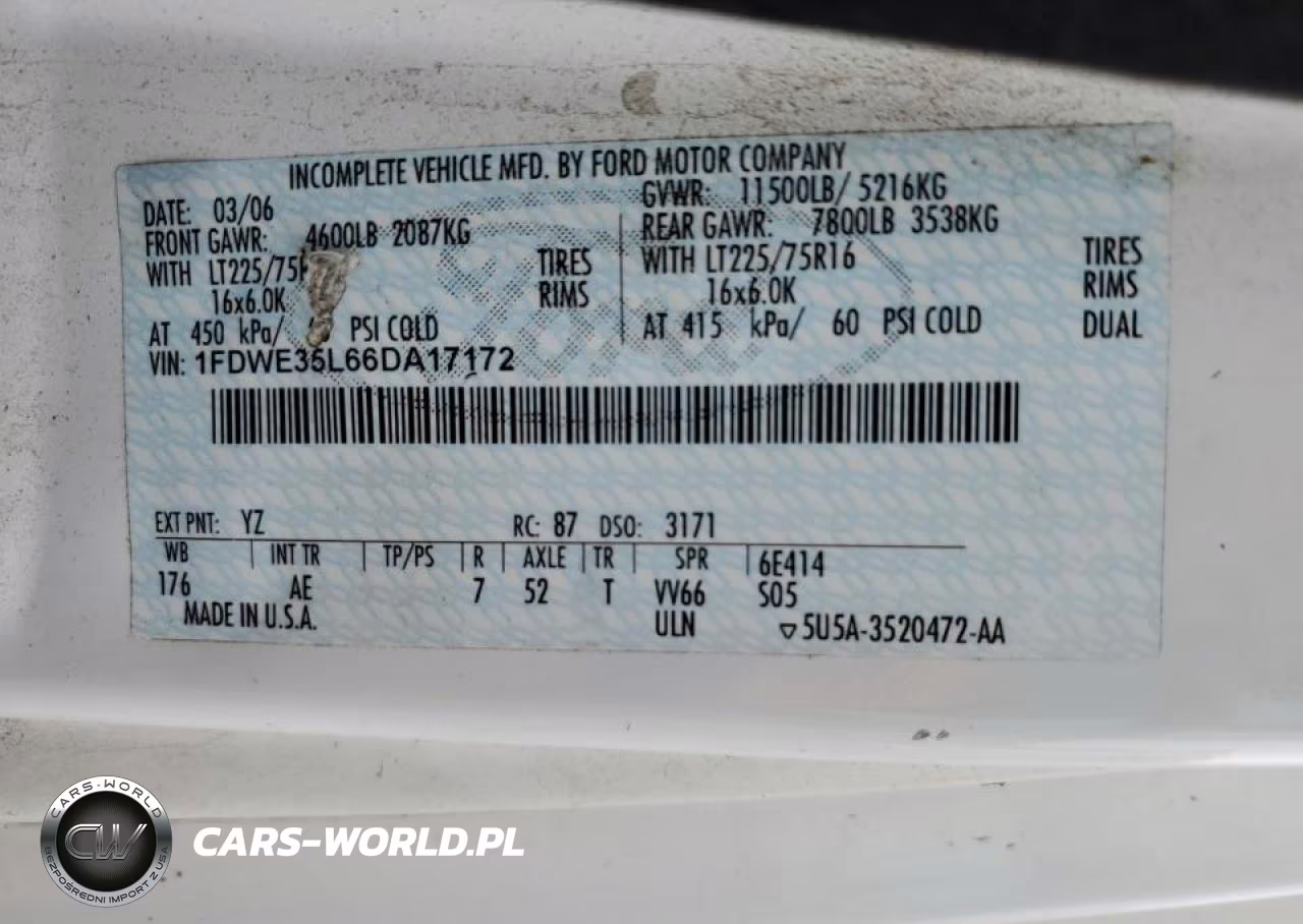 2006 Ford Econoline E350 Super Duty Cutaway Van VIN:1FDWE35L66DA17172 - 12