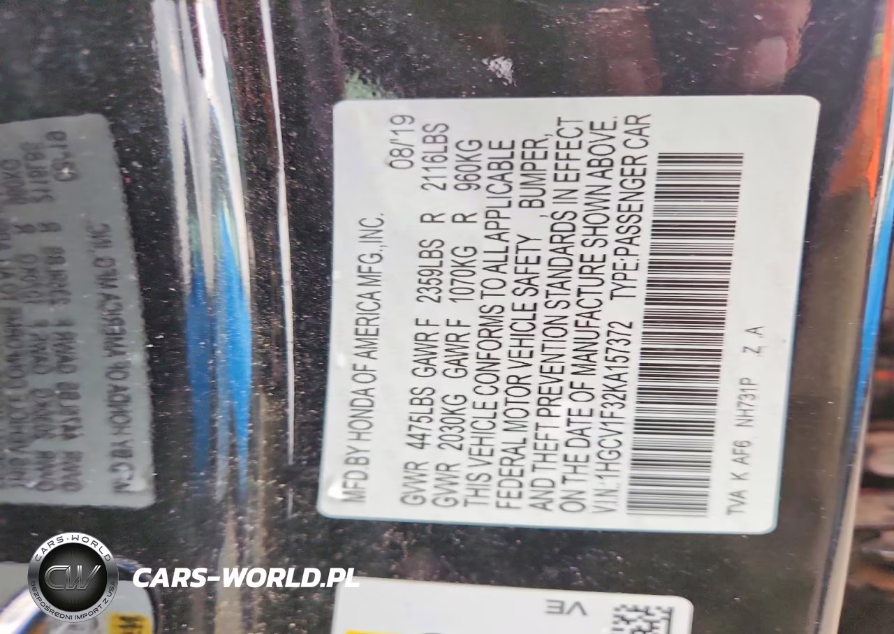 2019 Honda Accord Sport VIN:1HGCV1F32KA157372 - 12