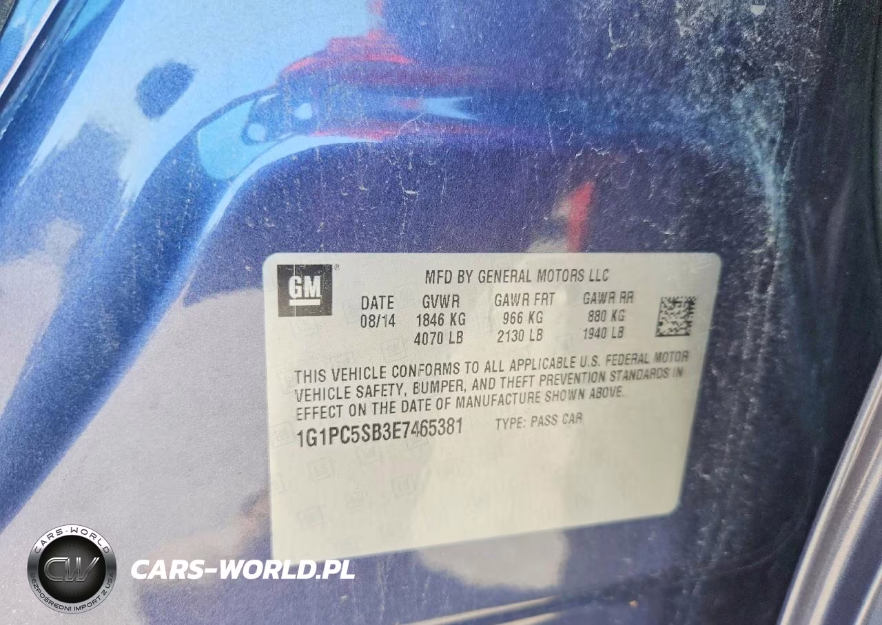 2014 Chevrolet Cruze Lt VIN:1G1PC5SB3E7465381 - 12