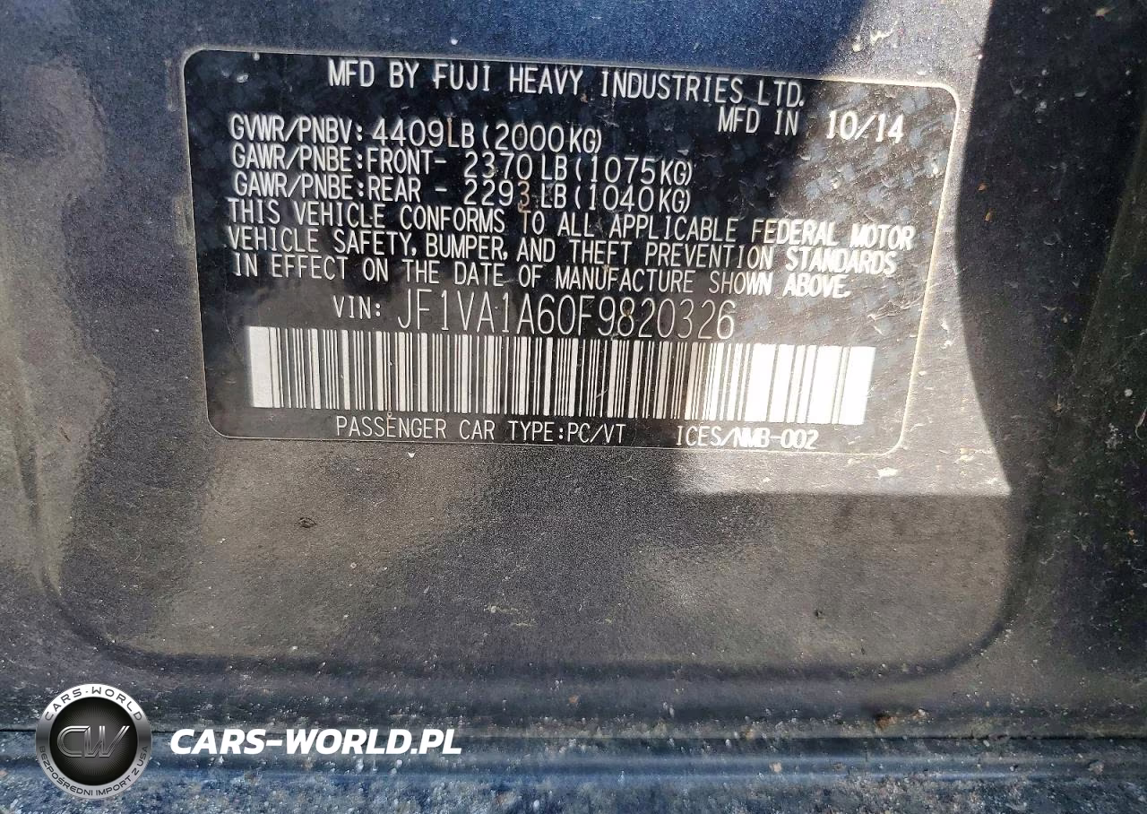 2015 Subaru Wrx VIN:JF1VA1A60F9820326 - 12