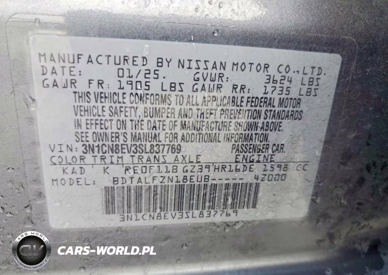 2025 Nissan Versa Sv VIN:3N1CN8EV3SL837769 - 12