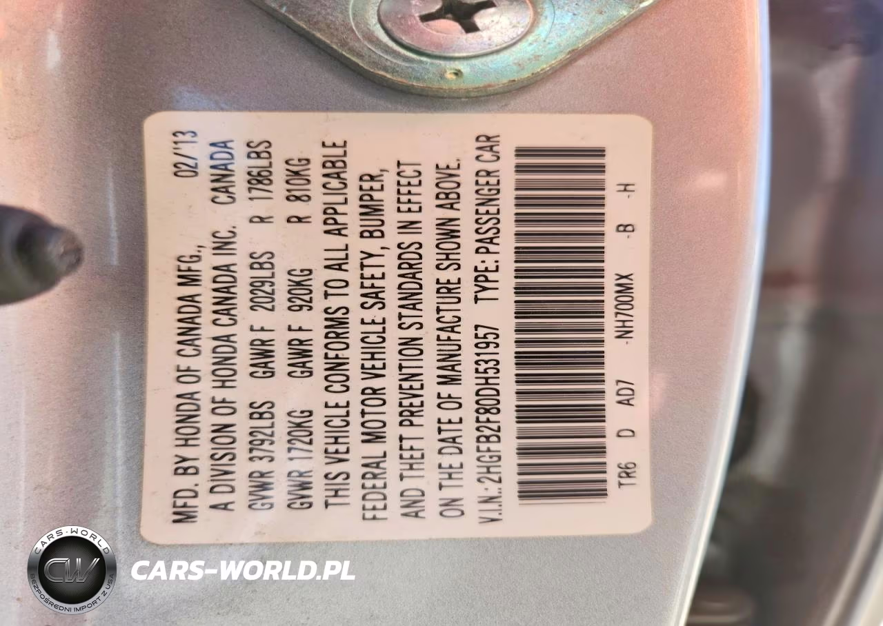 2013 Honda Civic Ex VIN:2HGFB2F80DH531957 - 13