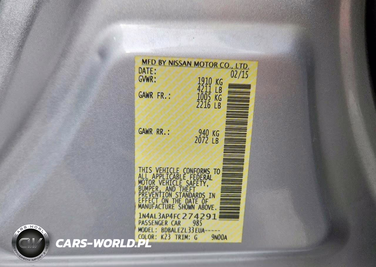 2015 Nissan Altima 2.5 S VIN:1N4AL3AP4FC274291 - 12