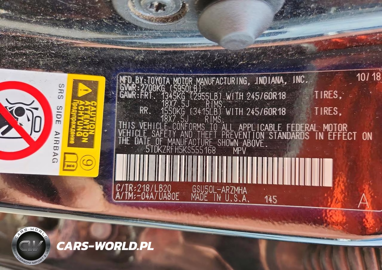 2019 Toyota Highlander Xle VIN:5TDKZRFH5KS555168 - 13