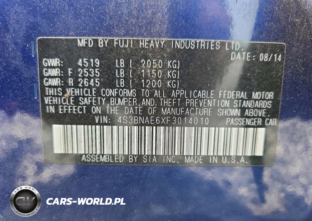 2015 Subaru Legacy 2.5I Premium VIN:4S3BNAE6XF3014010 - 13
