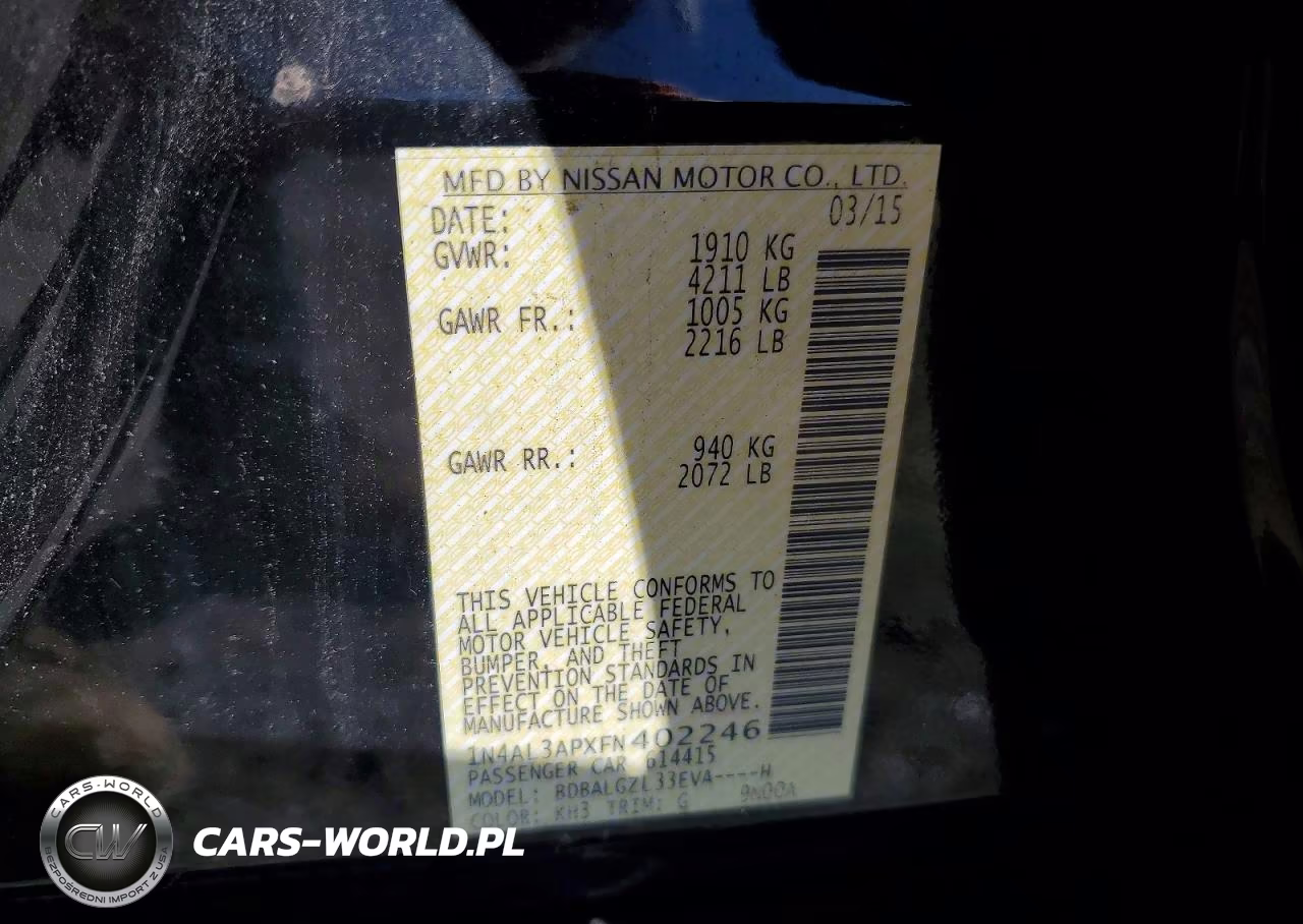 2015 Nissan Altima 2.5 S VIN:1N4AL3APXFN402246 - 12
