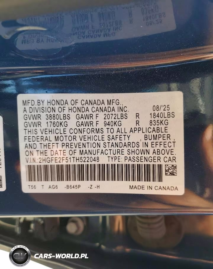 2026 Honda Civic Sport VIN:2HGFE2F51TH522048 - 13