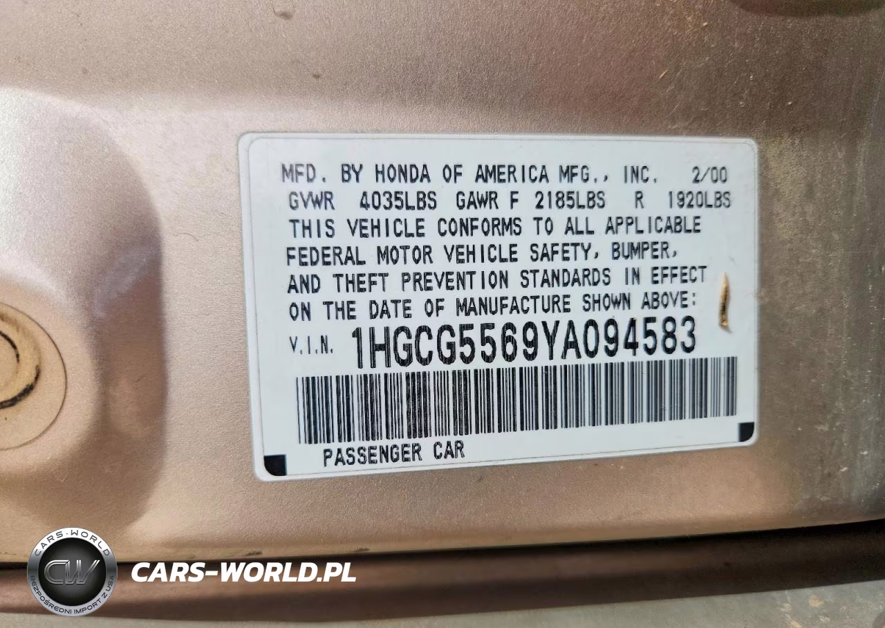 2000 Honda Accord Ex VIN:1HGCG5569YA094583 - 12