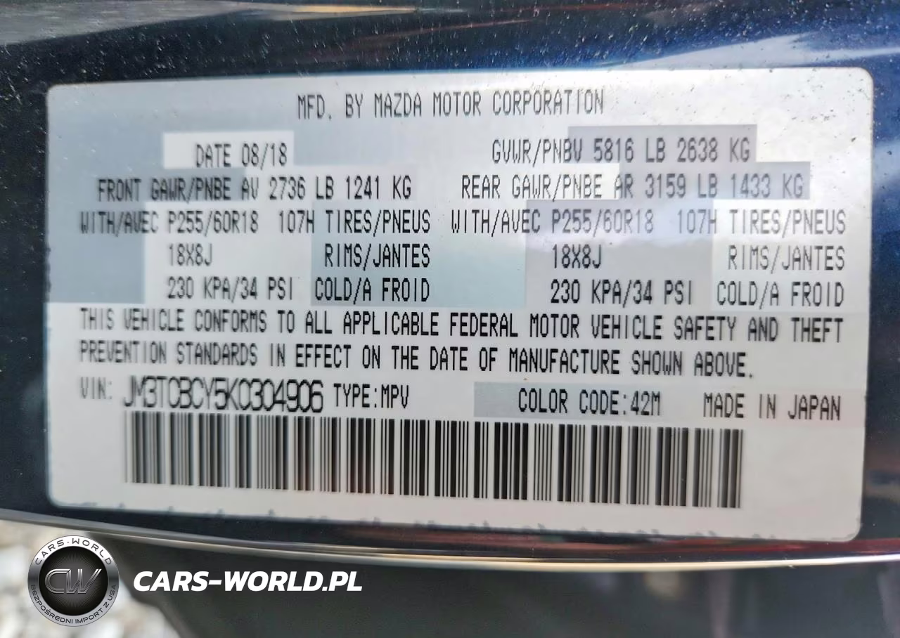 2019 Mazda Cx-9 Touring VIN:JM3TCBCY5K0304906 - 14