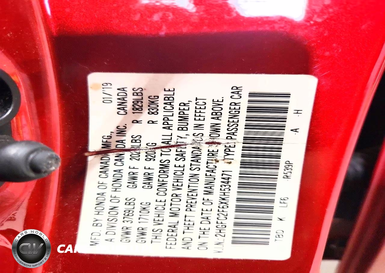 2019 Honda Civic Lx VIN:2HGFC2F6XKH534471 - 12