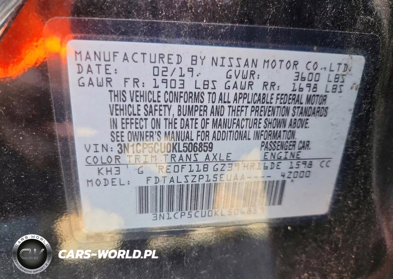 2019 Nissan Kicks Sv VIN:3N1CP5CU0KL506859 - 12