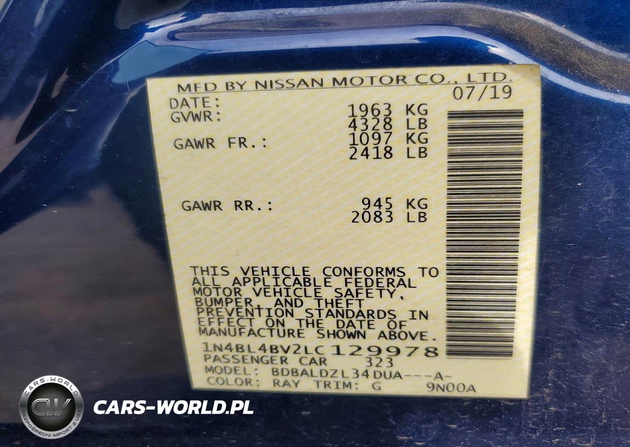 2020 Nissan Altima S VIN:1N4BL4BV2LC129978 - 12