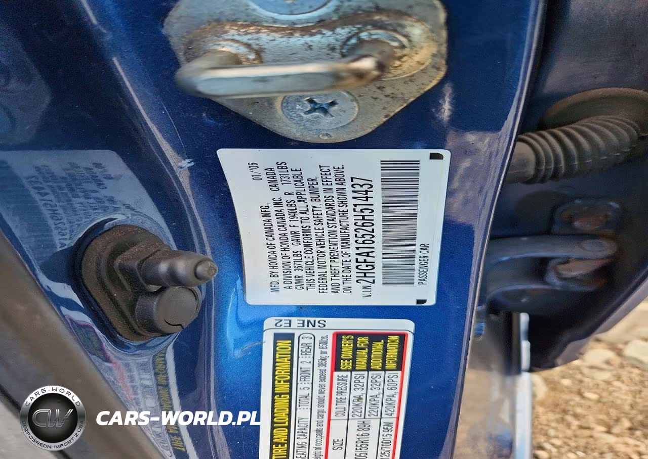 2006 Honda Civic Lx VIN:2HGFA16526H514437 - 12