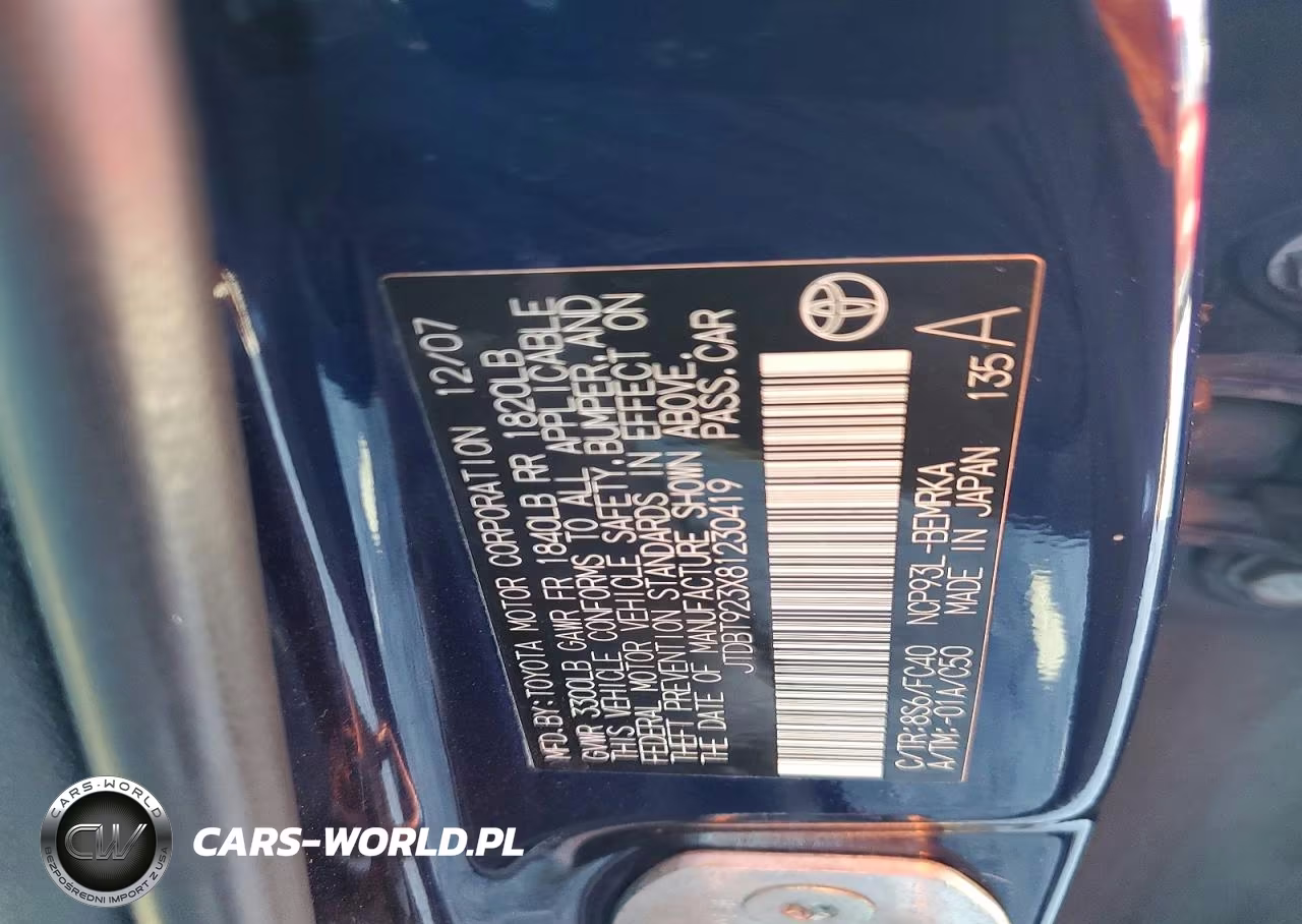 2008 Toyota Yaris Base VIN:JTDBT923X81230419 - 12