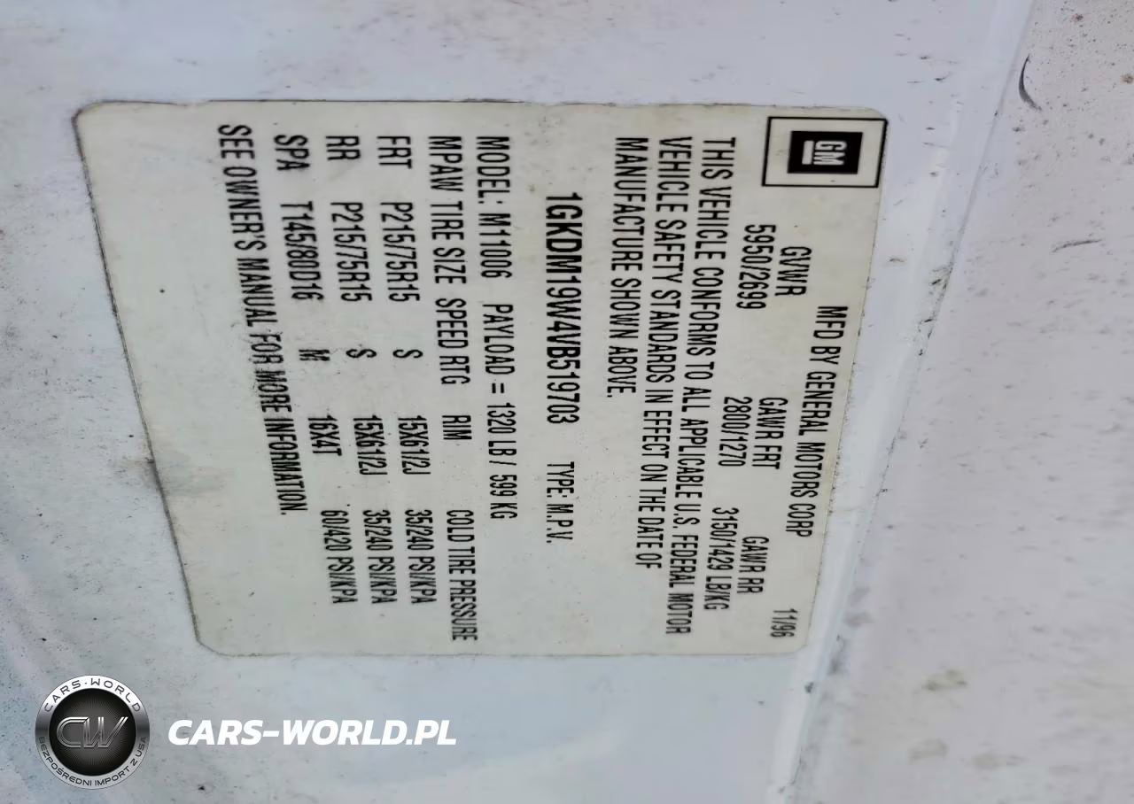 1997 GMC Safari Xt VIN:1GKDM19W4VB519703 - 13