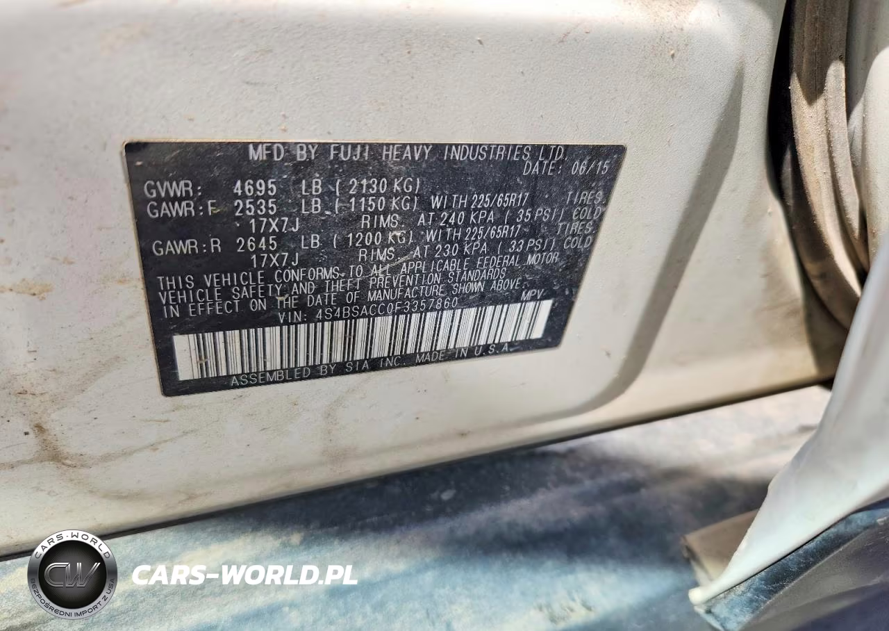 2015 Subaru Outback 2.5I Premium VIN:4S4BSACC0F3357860 - 12
