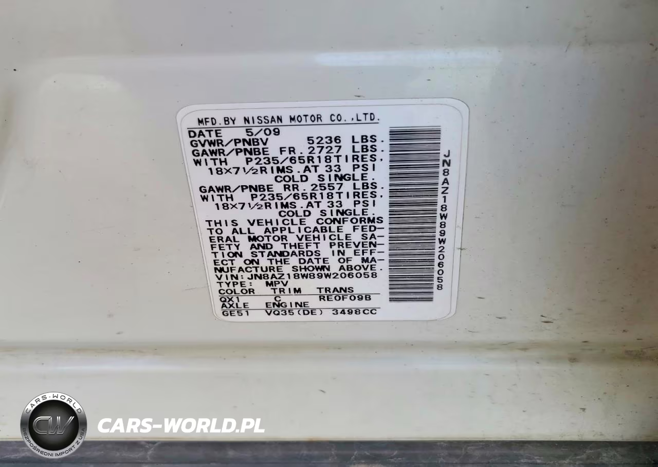 2009 Nissan Murano S VIN:JN8AZ18W89W206058 - 13
