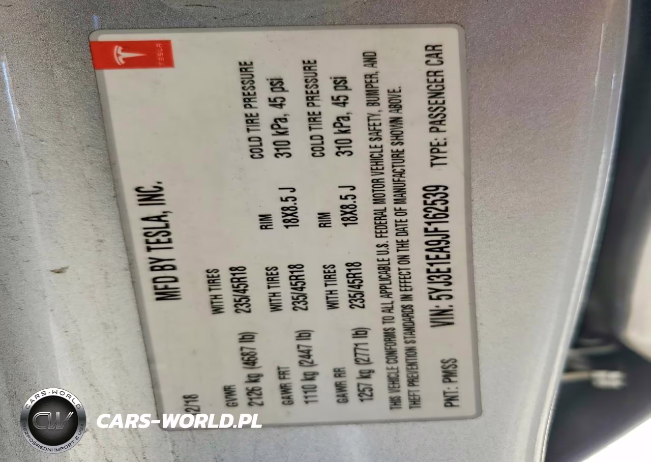 2018 Tesla Model 3 VIN:5YJ3E1EA9JF162539 - 13