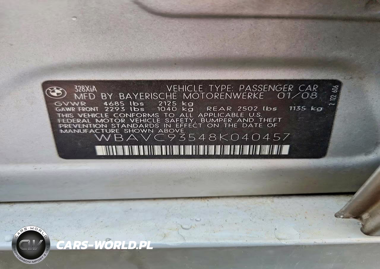 2008 BMW 328 Xi VIN:WBAVC93548K040457 - 12