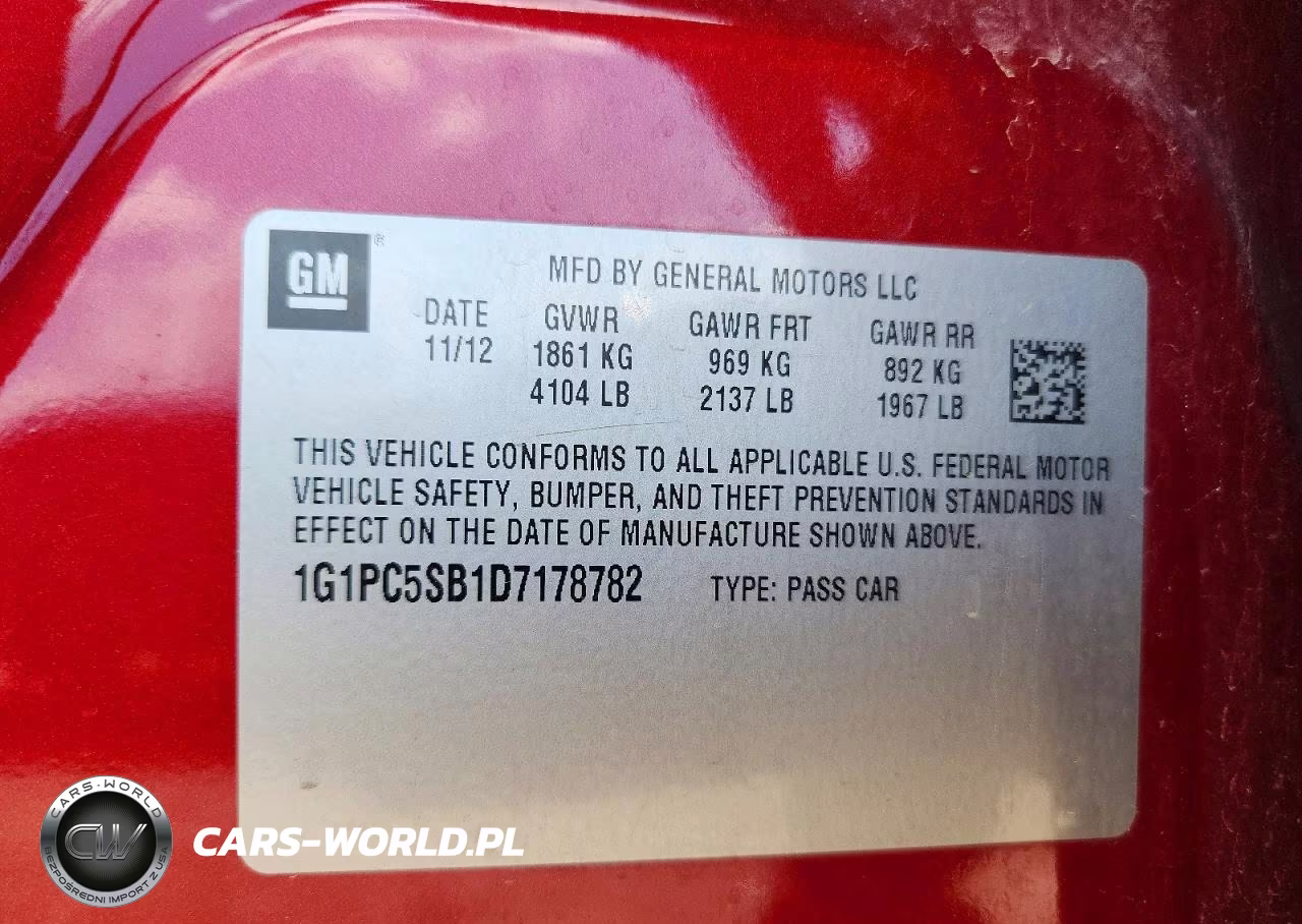 2013 Chevrolet Cruze Lt VIN:1G1PC5SB1D7178782 - 12