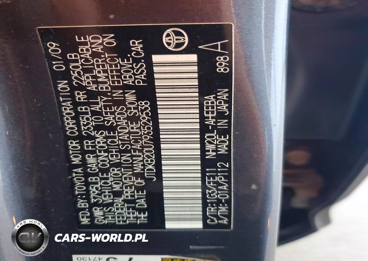 2009 Toyota Prius Base VIN:JTDKB20U793529538 - 12
