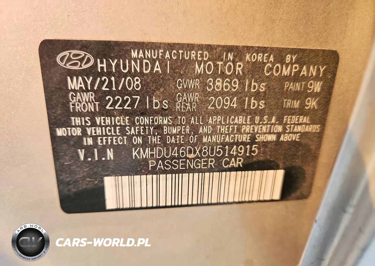2008 Hyundai Elantra Gls VIN:KMHDU46DX8U514915 - 12
