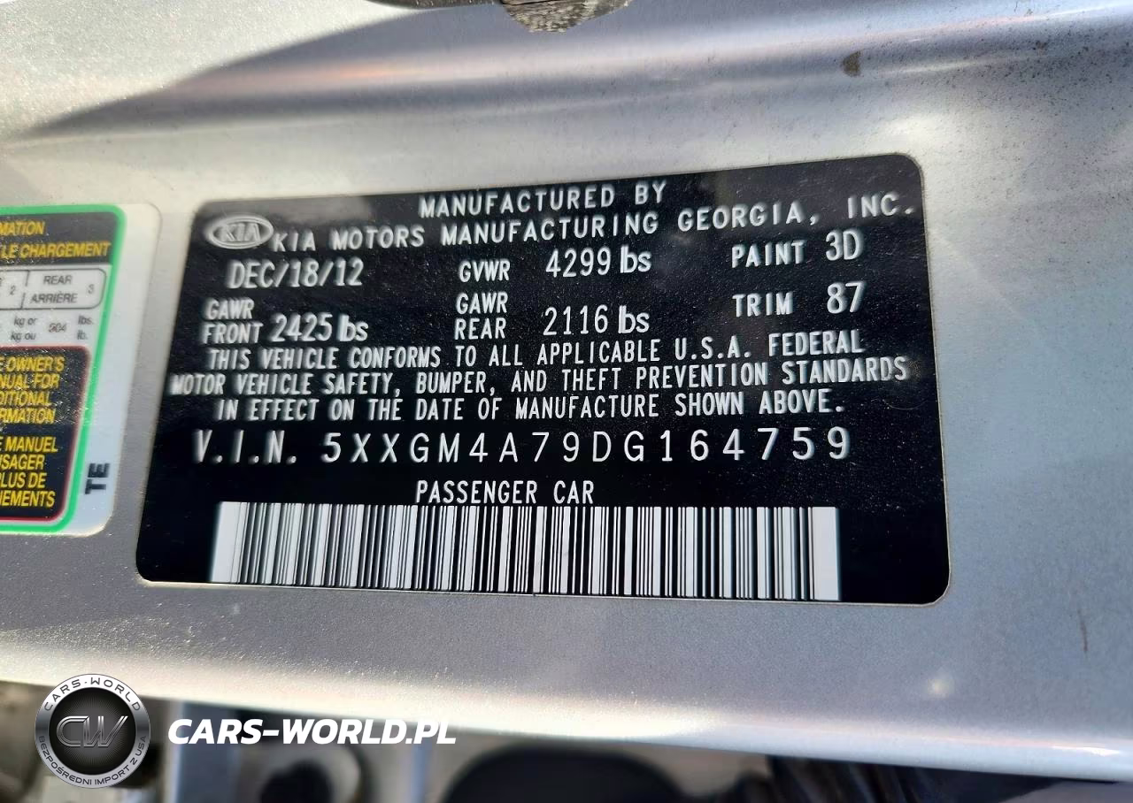 2013 Kia Optima Lx VIN:5XXGM4A79DG164759 - 13