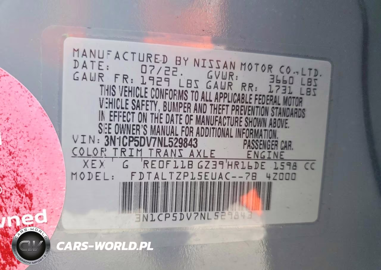 2022 Nissan Kicks Sr VIN:3N1CP5DV7NL529843 - 12