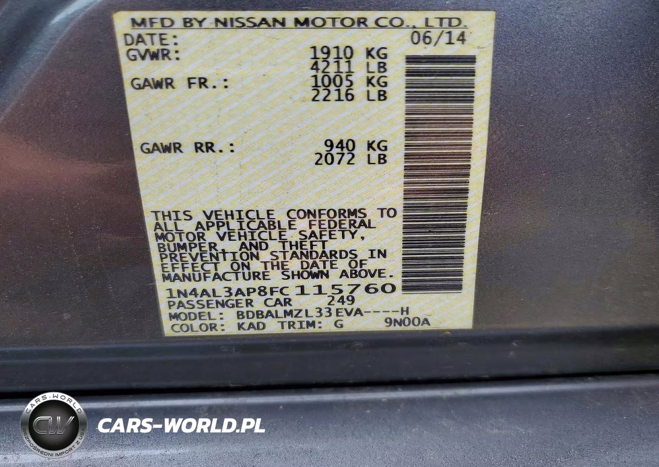 2015 Nissan Altima 2.5 Sv VIN:1N4AL3AP8FC115760 - 12