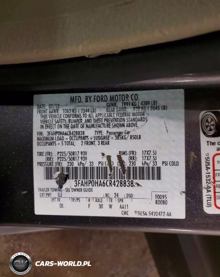 2012 Ford Fusion Se VIN:3FAHP0HA6CR428838 - 12