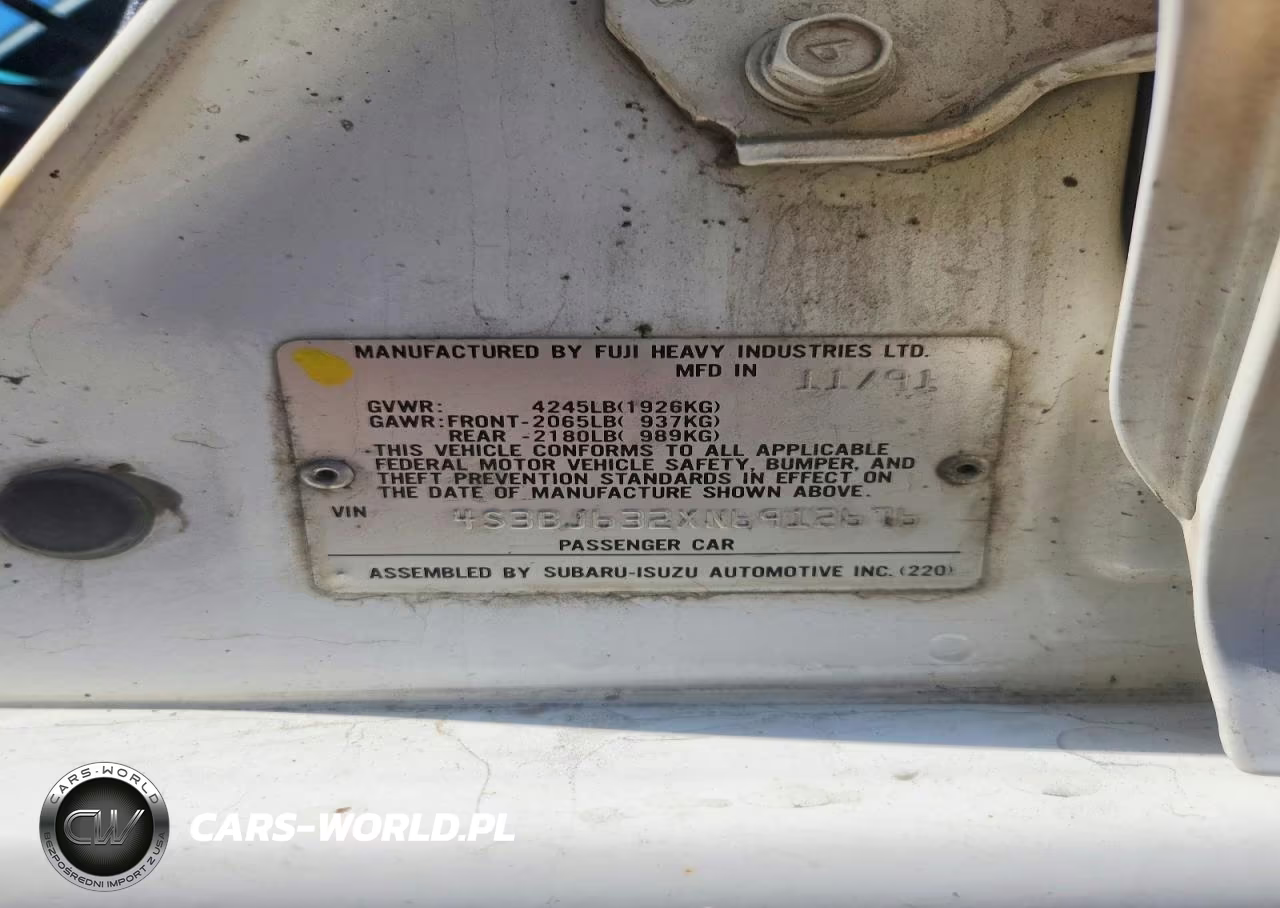 1992 Subaru Legacy L VIN:4S3BJ632XN6912676 - 12