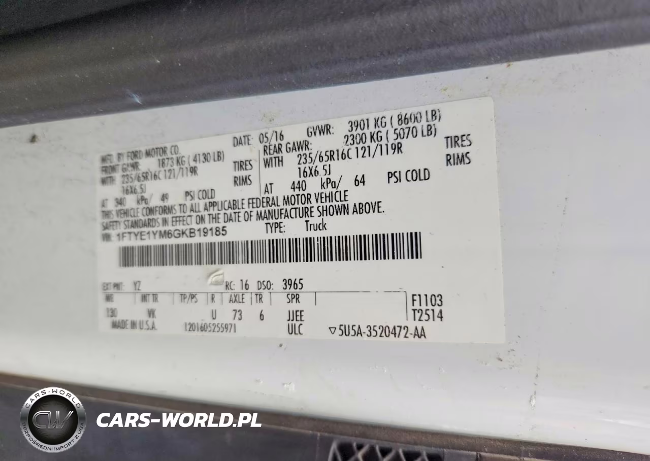 2016 Ford Transit T-150 VIN:1FTYE1YM6GKB19185 - 13